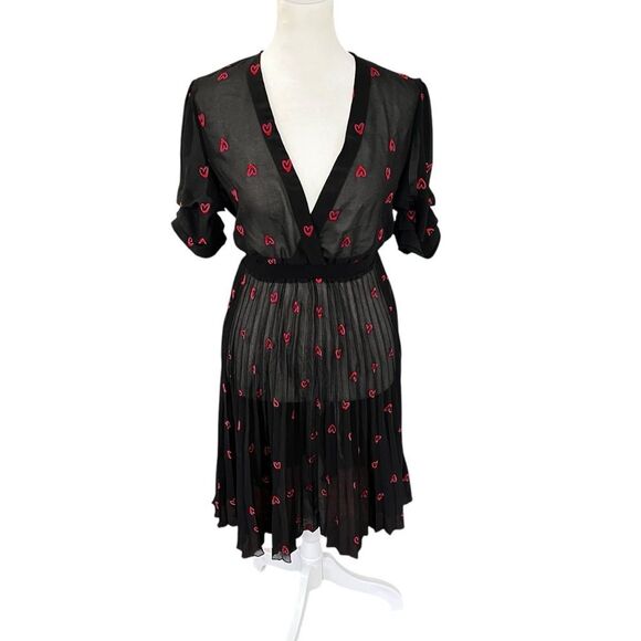 Maje Rengia Heart Print Pleated Sheer V Neck small - Picture 2 of 11